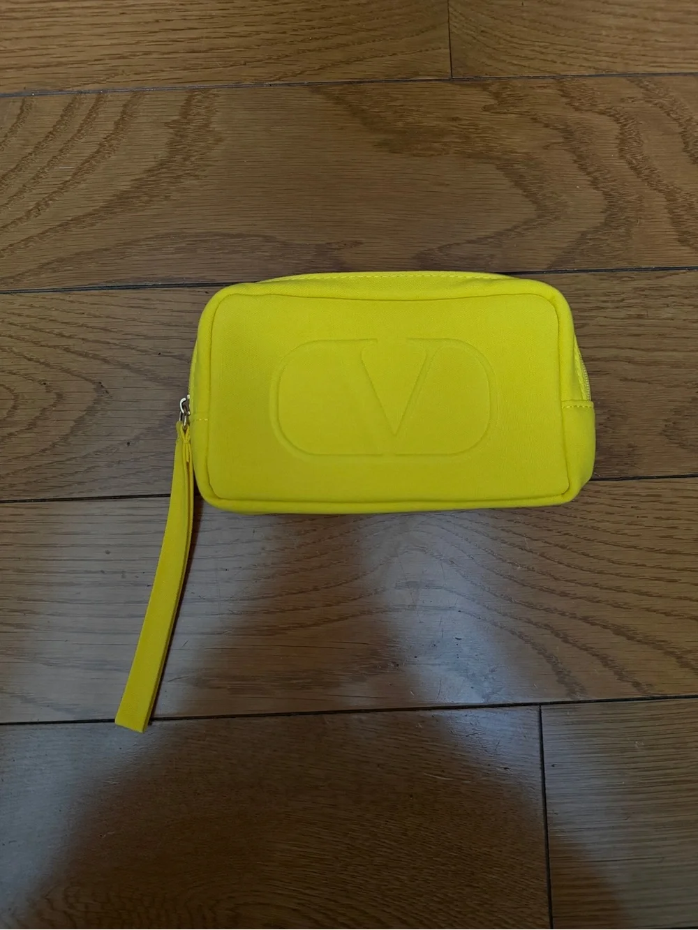 Valentino Yellow Embossed V Logo Cosmetic Pouch